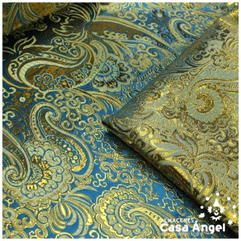 BROCADO JACQUARD CACHEMIR ORO FONDO AZUL 150cm