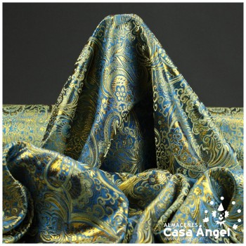 BROCADO JACQUARD CACHEMIR ORO FONDO AZUL 150cm