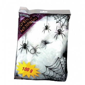 TELARAÑA BLANCA CON ARAÑAS DECORACIÓN 100gr