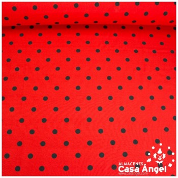 STRETCH ESTAMPADO SERIE FIESTA LUNARES BLANCOS EN FONDO ROJO 150cm