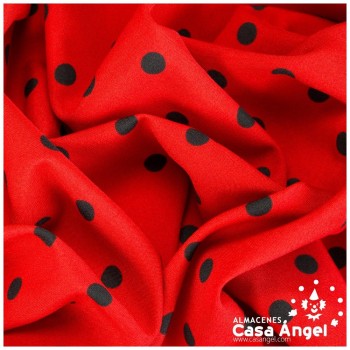 STRETCH ESTAMPADO SERIE FIESTA LUNARES NEGROS EN FONDO ROJO 150cm