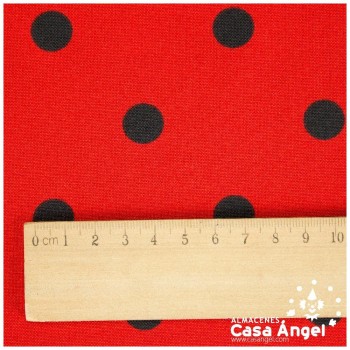 STRETCH ESTAMPADO SERIE FIESTA LUNARES NEGROS EN FONDO ROJO 150cm