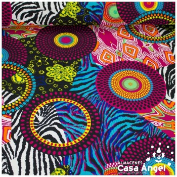 STRETCH ESTAMPADO CÍRCULOS MANDALA SERIE FIESTA 150cm