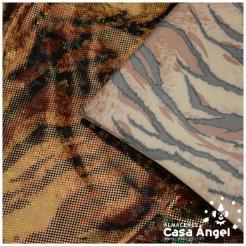 LYCRA ESTAMPADA TIGRE CON BRILLO DE FOIL 150cm