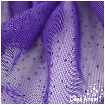 TUL ELÁSTICO MORADO CON CHISPAS DE GLITTER 150cm